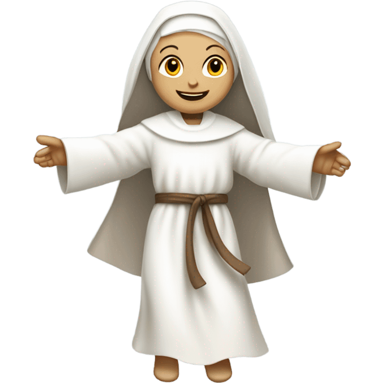 white Nun wearing white clothes with brown scapular dancing  emoji