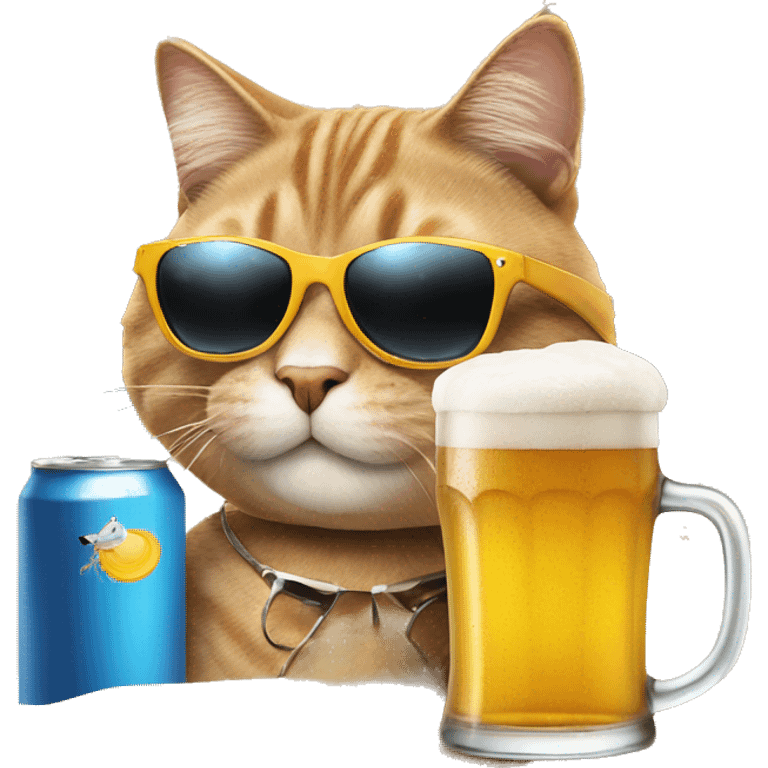 cat with sunglasses on the beach drinking beer emoji