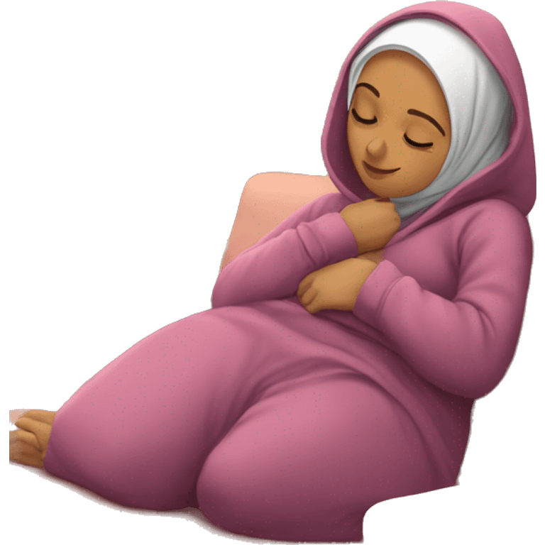 Hijabi-wearing-hoodie-sleeping-on-couch-with-phone emoji