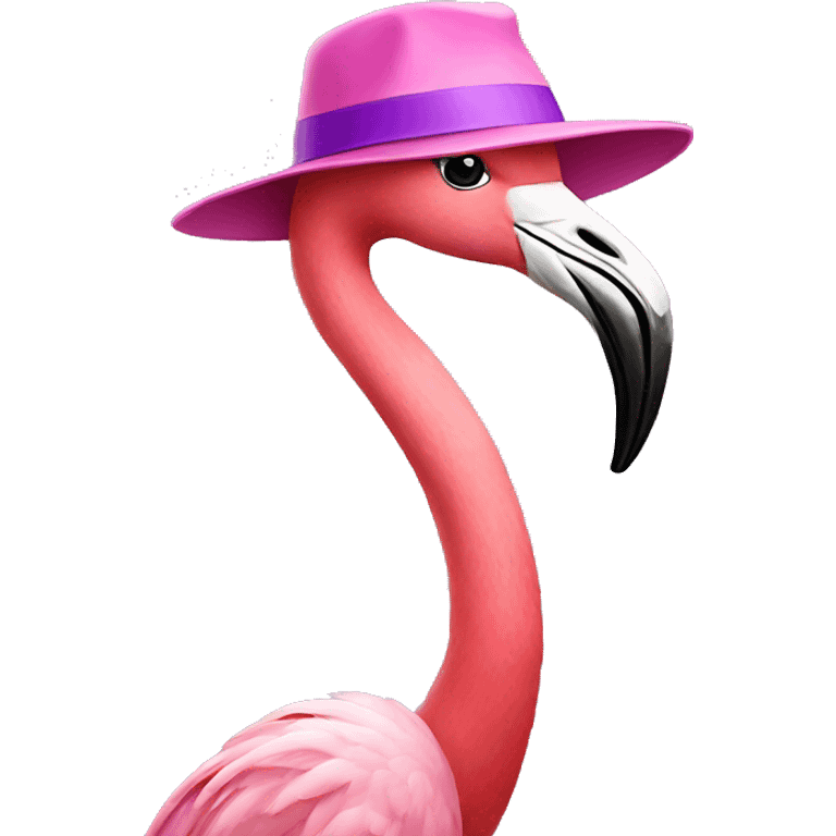 flamingo wearing a purple hat emoji