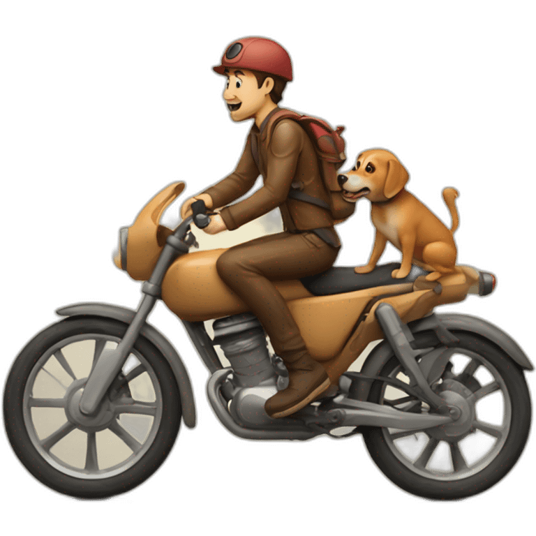 male eating mushroom while riding tan dog emoji