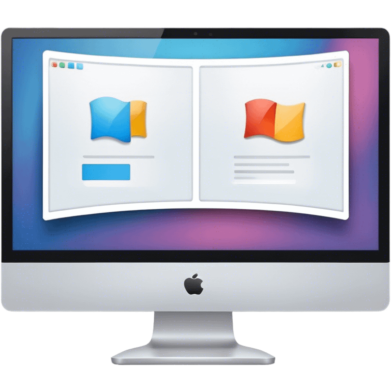 Create a professional emoji for UX/UI design. Show a curved monitor with 2 windows : one displaying white empty page, and the other showing the completed web interface. Use modern, professional colors. Do not include any emojis or smiley faces. Make the background transparent. emoji