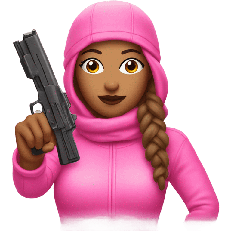 Latina chola with pink ski mask and pink nails and pink gun  emoji