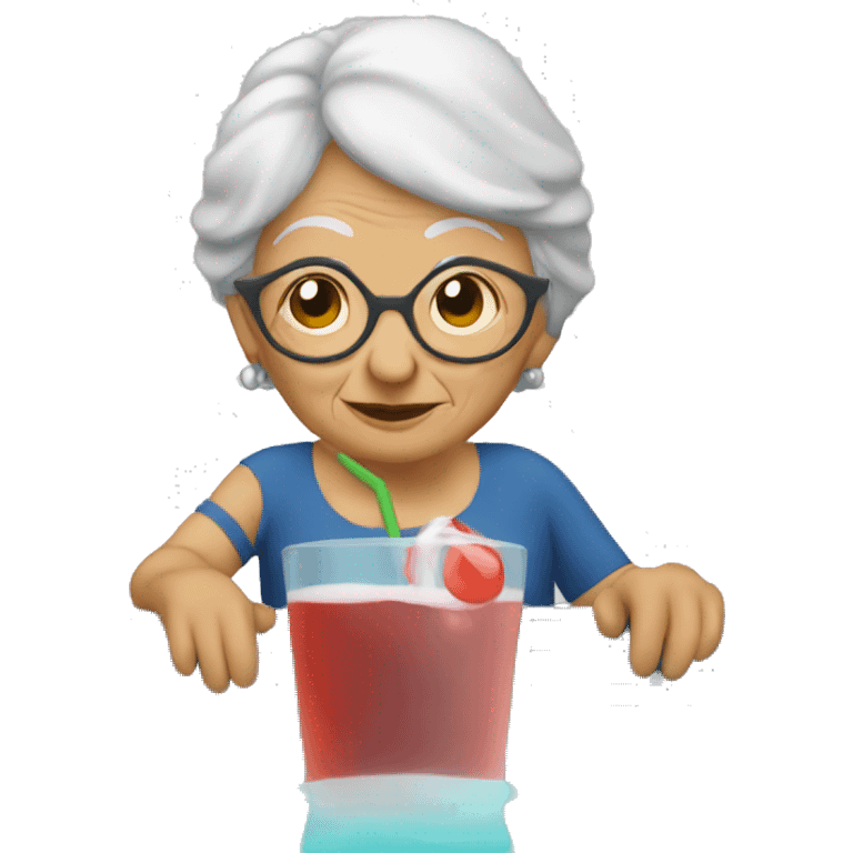 old woman in a pool drinking a beverage emoji