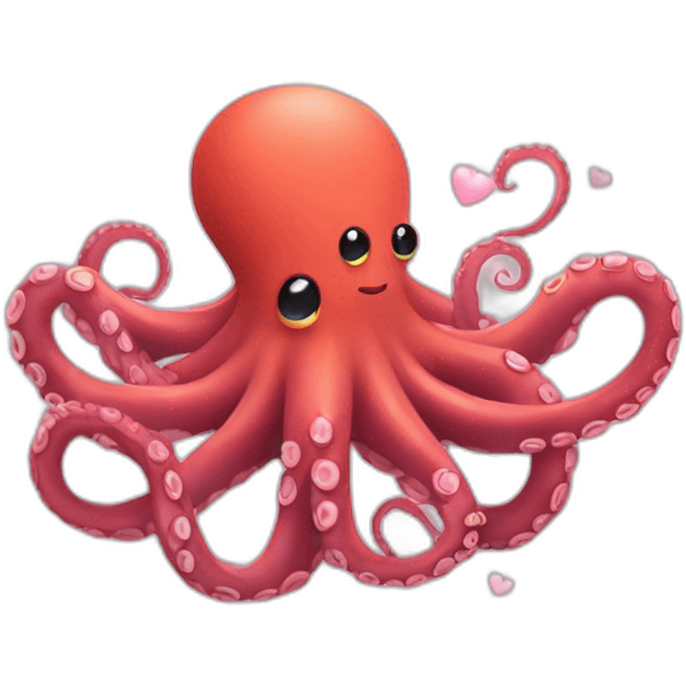 tow in love octopus hugging one each other with little hearts flying around emoji