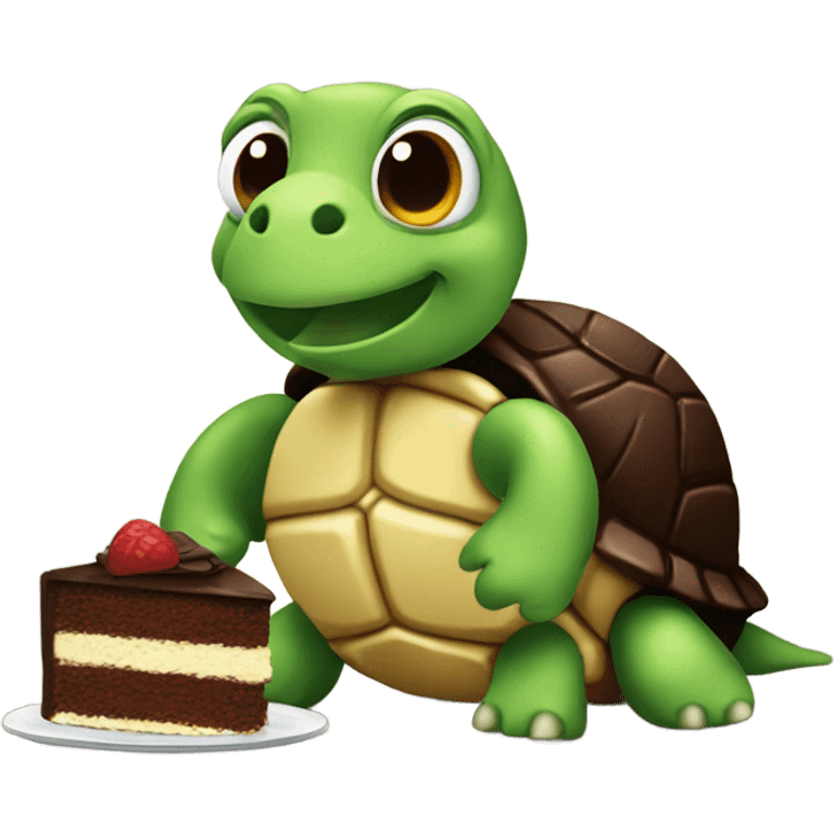 Turtle eating chocolate cake emoji