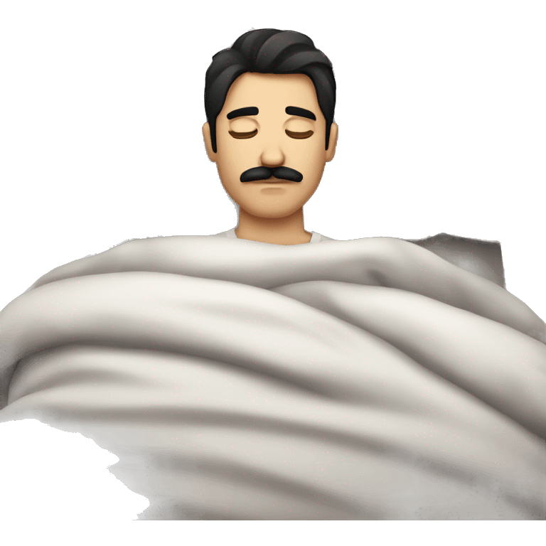 dark hair dark eyes man with mustache sleeping in bed emoji