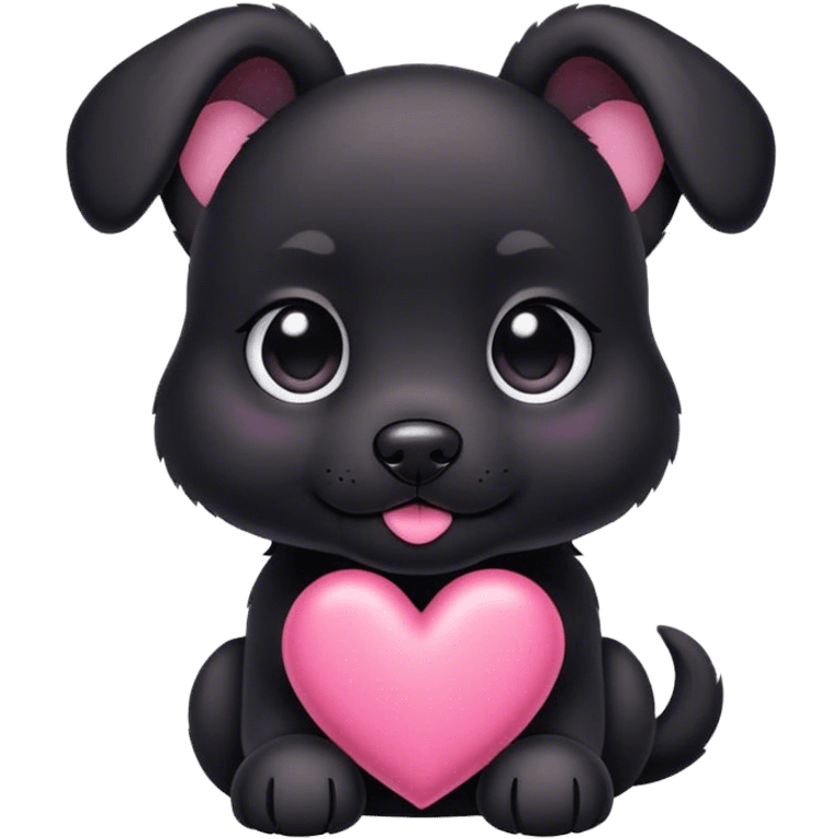 Black puppy with pink heart emoji