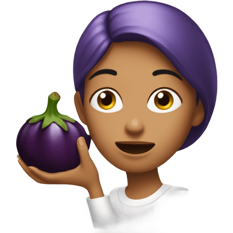 Woman eating eggplant whole emoji