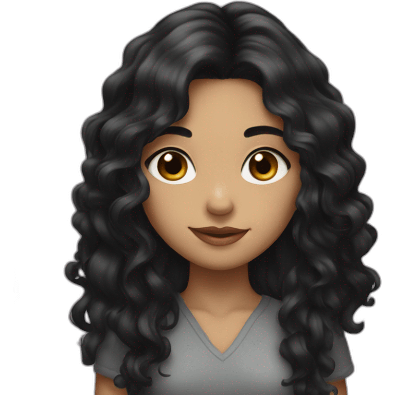 A girl with long, wavy black hair and medium-sized black eyes emoji