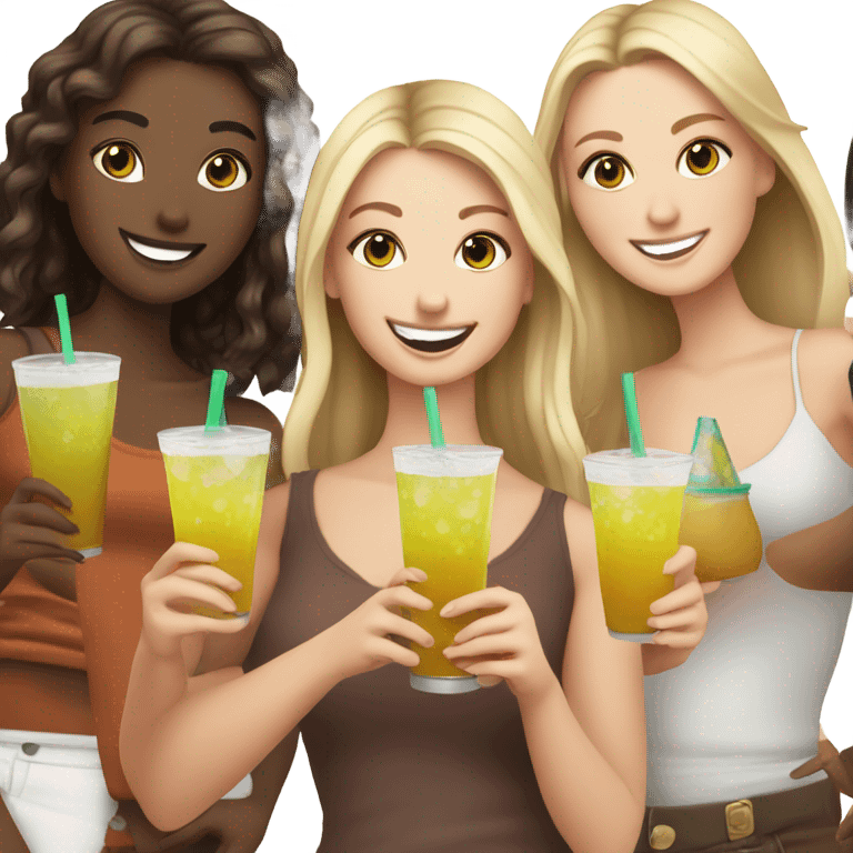 Group of 6 white  girls drinking  emoji