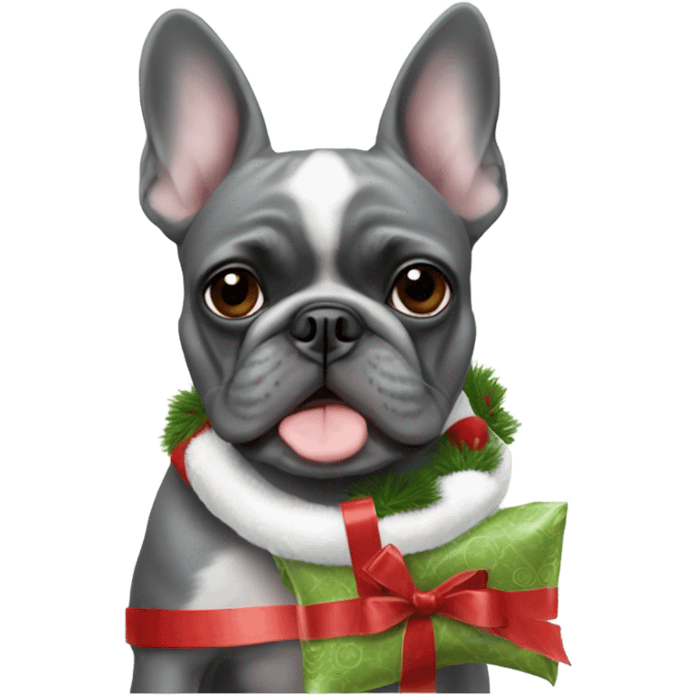 Totally gray French bulldog with a brussels griffon and a boston terrier Christmas   emoji