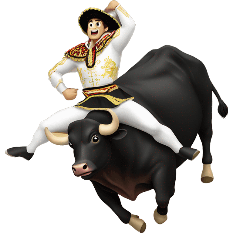 a bullfighter jumps over a bull emoji