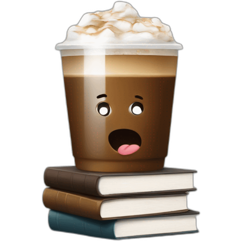 Cold coffee with books emoji