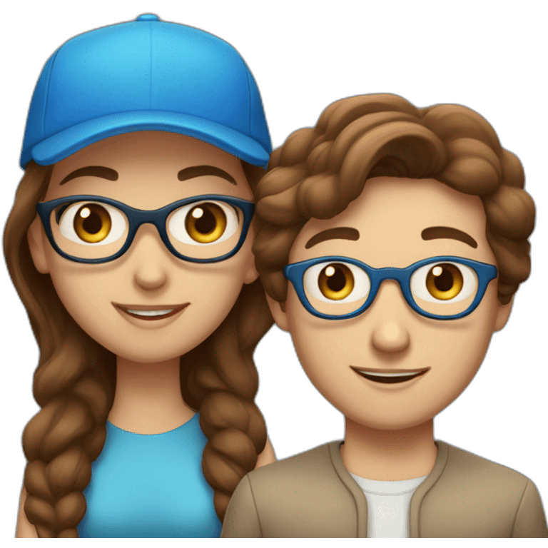 Women with Brown Hair an blue eyes in Love with a man with blue eyes, waring Glases and a cap. emoji