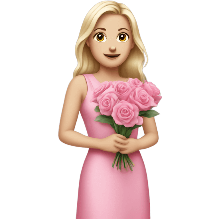 white girl with pink flower bouquet and pink dress emoji