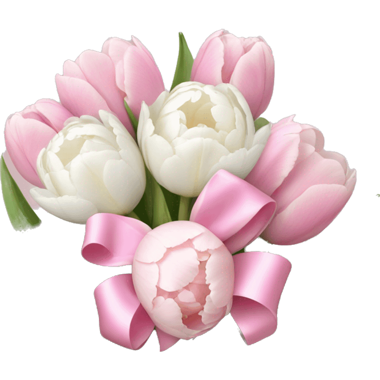 tulip bouquet with light pink bow and white peonies  emoji