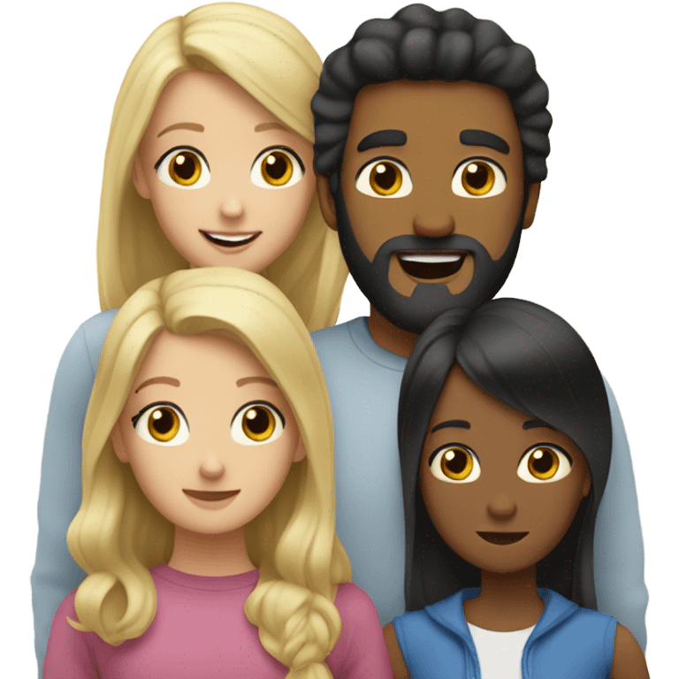 man with black hair and beard with three young blonde daughters  emoji