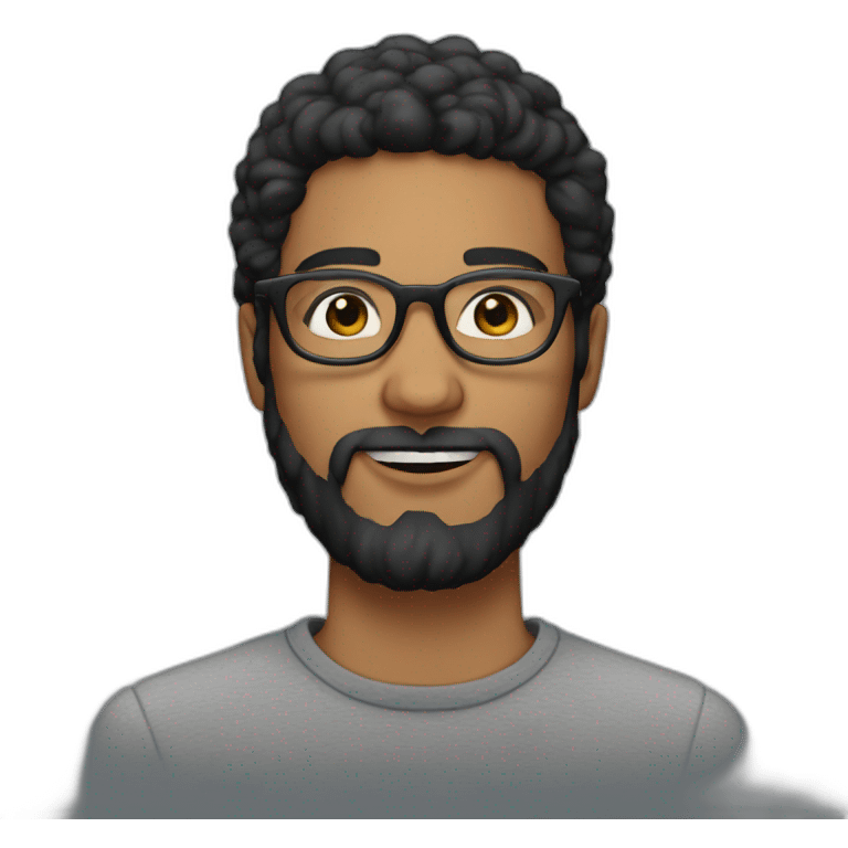 a 20 year old man with round glasses and black beard emoji