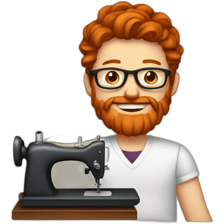 Red smooth haired man with beard and glasses hand sewing a saddle emoji