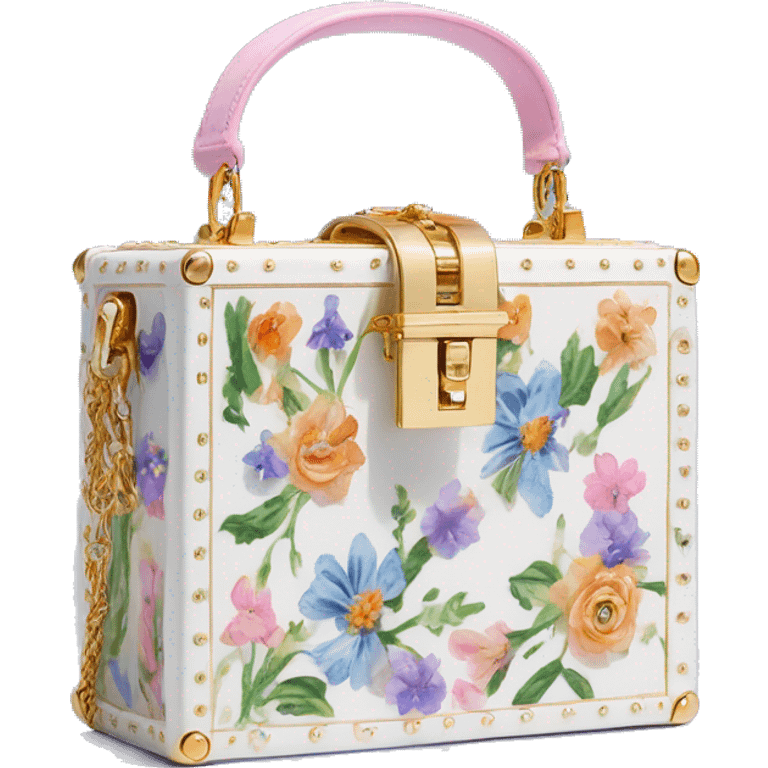 Dolce and Gabbana small white box bag with colourful lavender light blue light green orange pink summer print and golden detais 2023 emoji