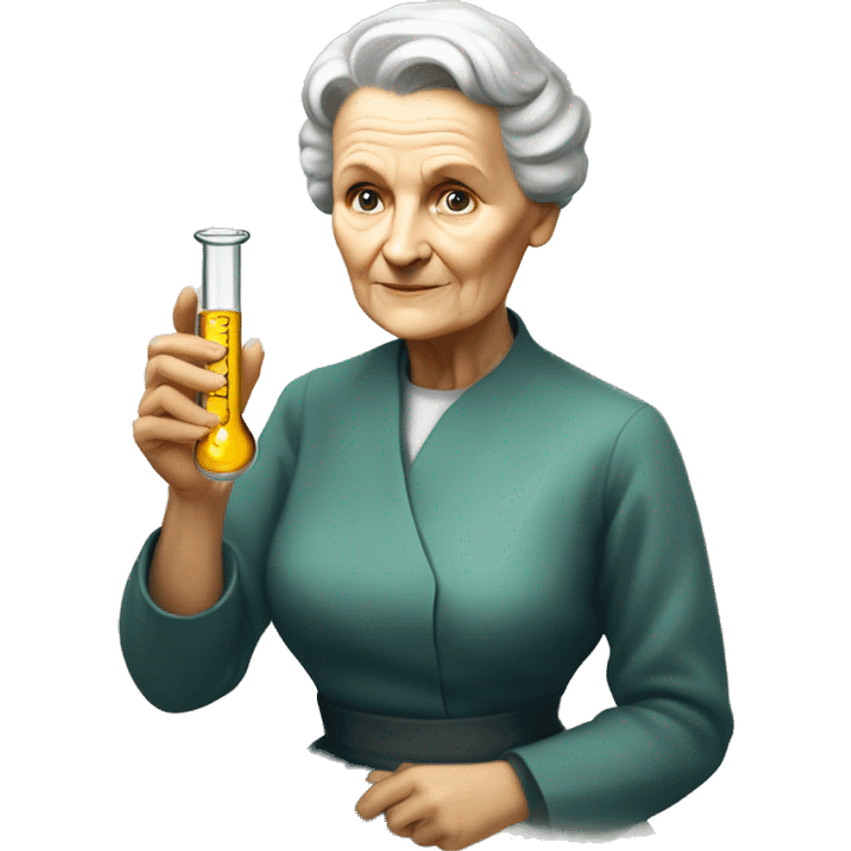 old Marie Curie holds a test tube in her hands emoji