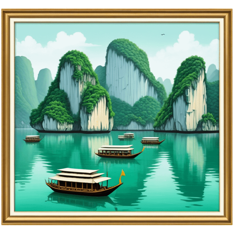 Cinematic Realistic Ha Long Bay Landscape Emoji, depicted with limestone karsts emerging from emerald waters rendered with intricate detail and dynamic natural lighting. emoji