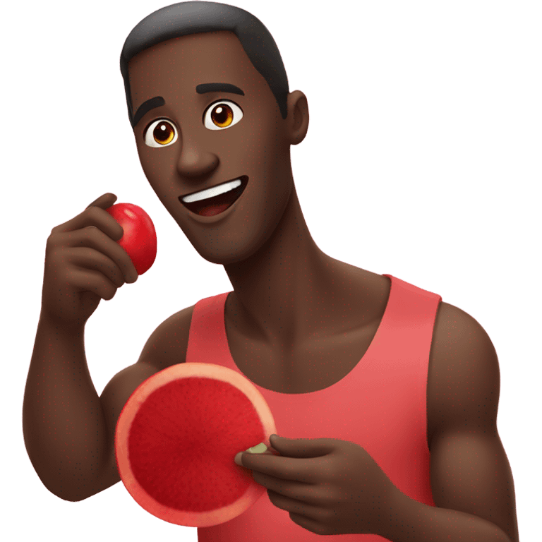 Black guy eating red fruit emoji