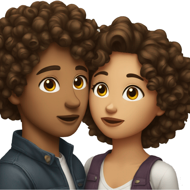 Curly hair brunettes kissing emoji