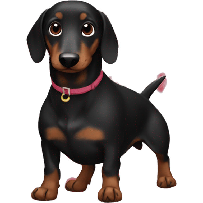 Black dachshund poops with hearts emoji