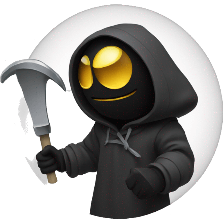 black figure with a hood and a scythe eyes spiral emoji