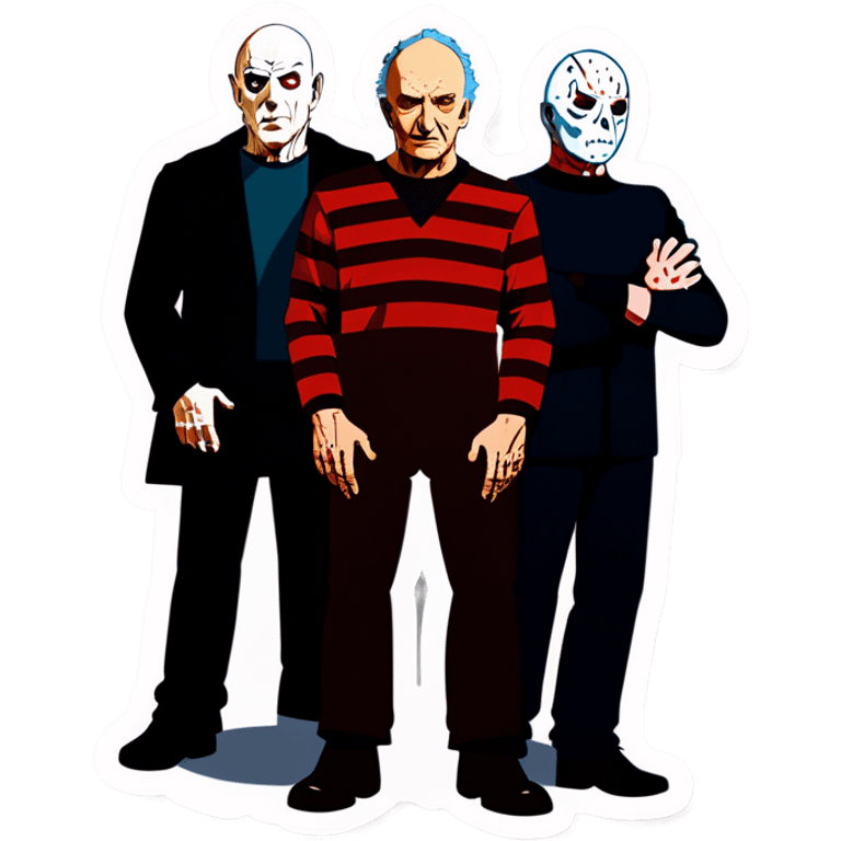 Jason and Freddy Krueger standing next to each other with pinhead and chuck  emoji