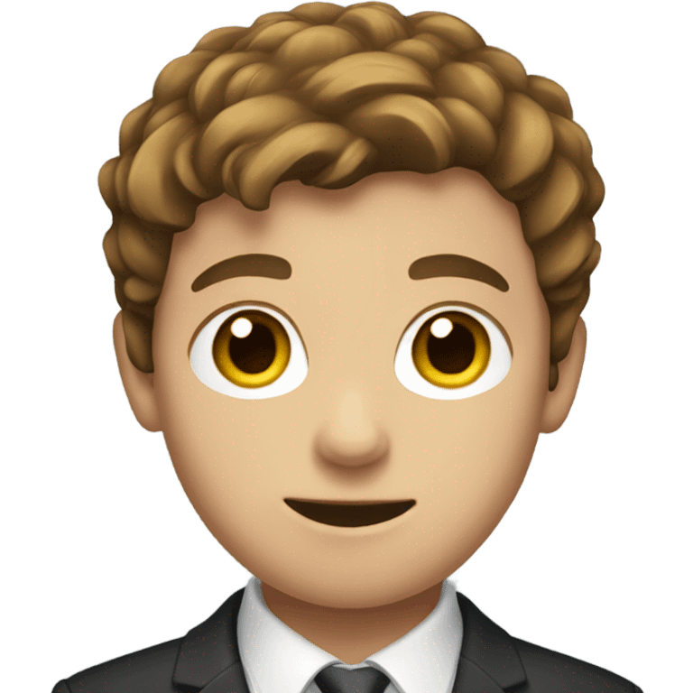 Boy with brown hair in a suit tackling  emoji