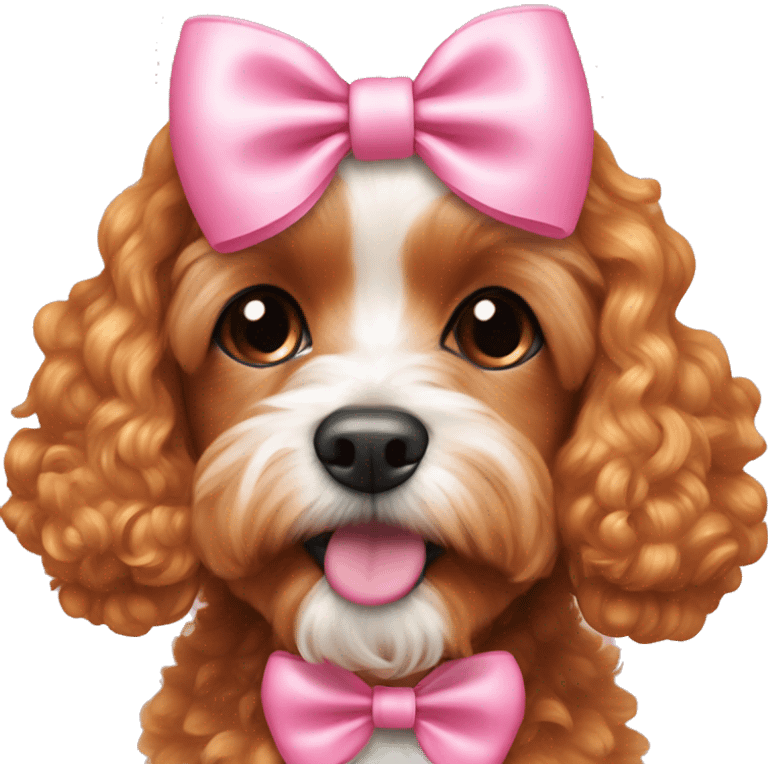 ginger cavapoo wearing pink bow emoji