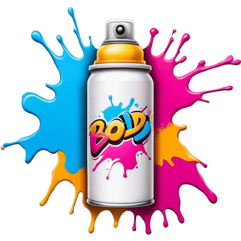 Graffiti icon, spray paint can, brick wall with graffiti artwork and bold text, colorful spray paint splashes, urban style, vibrant colors, minimalistic design, clean lines, transparent background. emoji