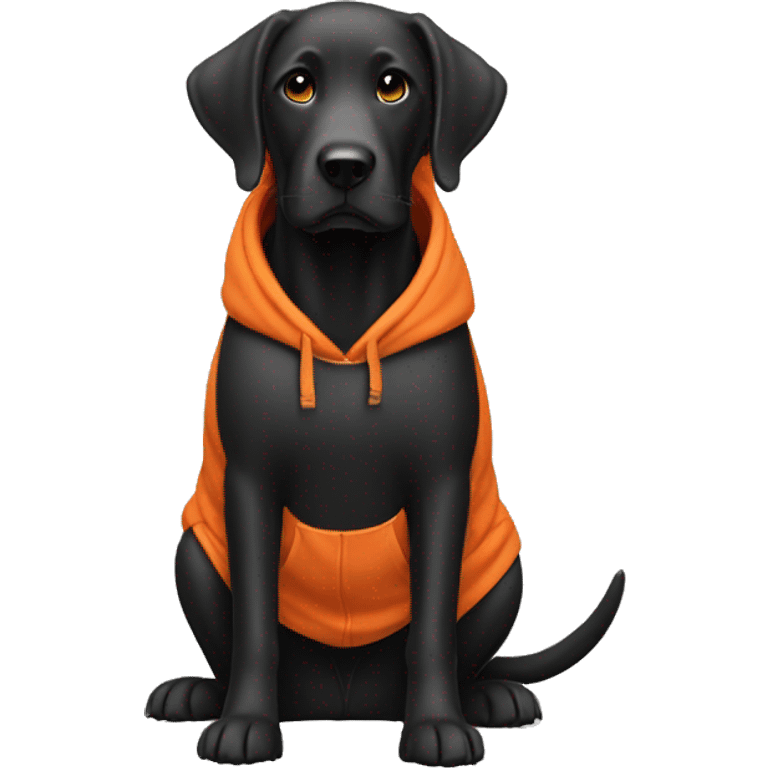 Black lab wearing a orange hoodie  emoji