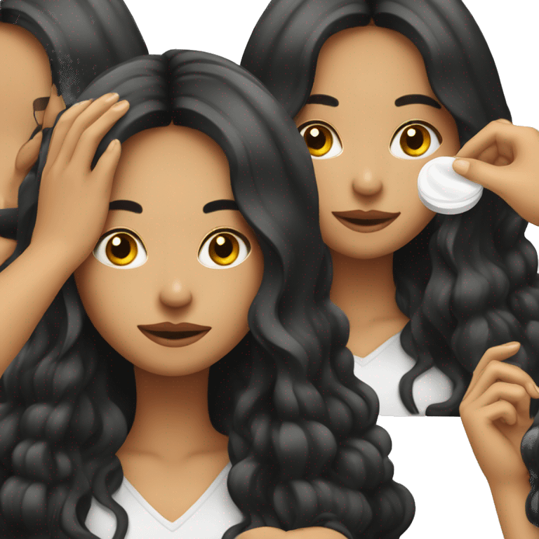 long dark hair girl applying cream on face emoji