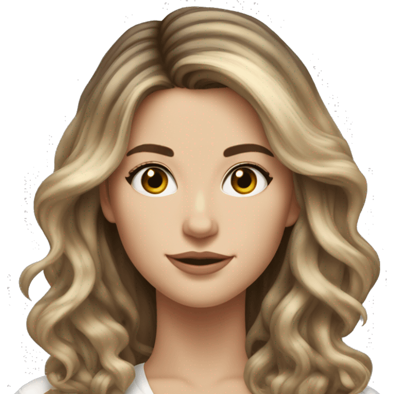 White girl with long voluminous brown hair with blonde highlights balayage emoji