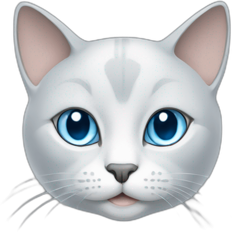 A blue-eyed light gray cat with a macbook computer emoji