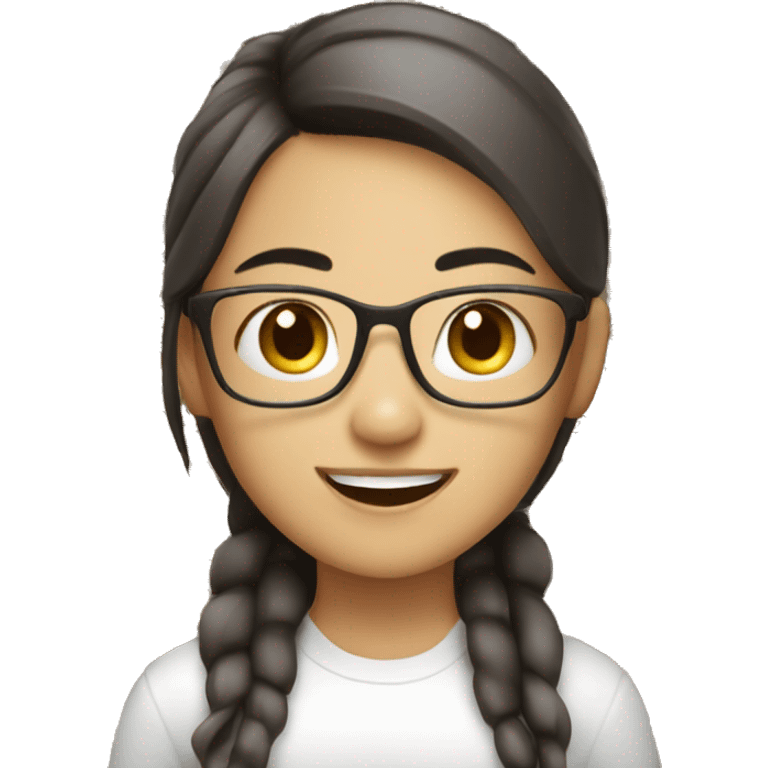 asian girl, with laptop, brown stylist hair, smiling , designer, no glasses emoji