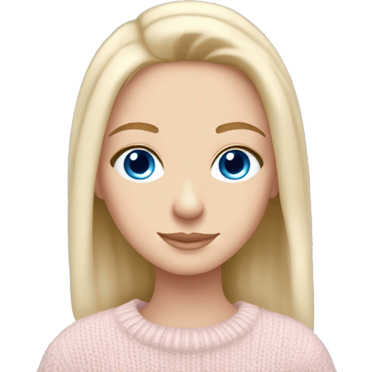 Pretty blue eyed white girl with light pink sweater reading cozy emoji