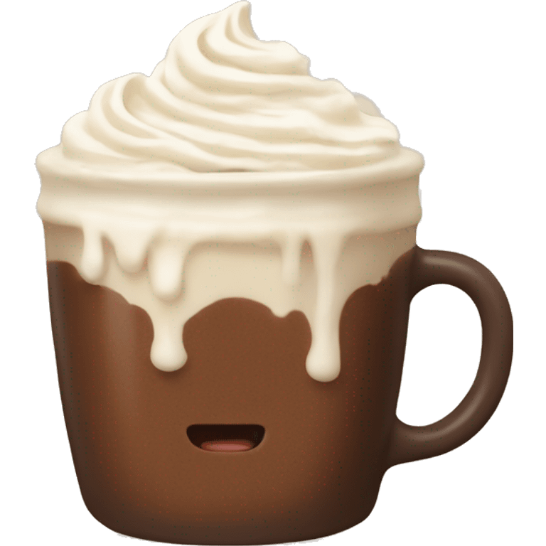 Hot chocolate with cream on top in a beige mug  emoji