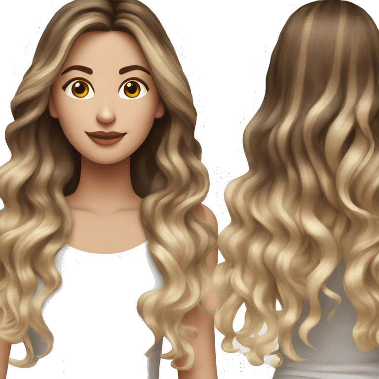 White girl with long voluminous brown hair with blonde highlights balayage emoji