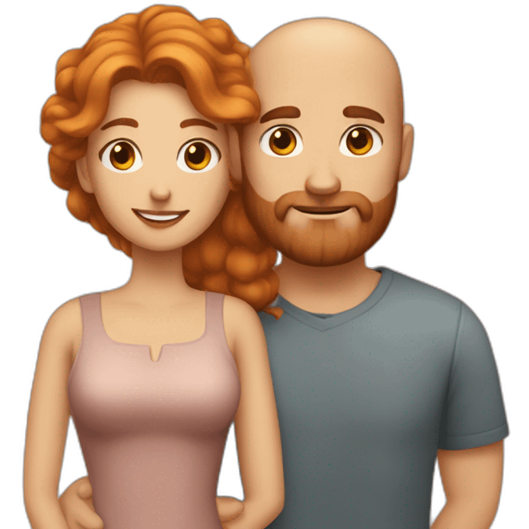 Bearded white man with very short dark hair and girlfriend with long ginger hair emoji