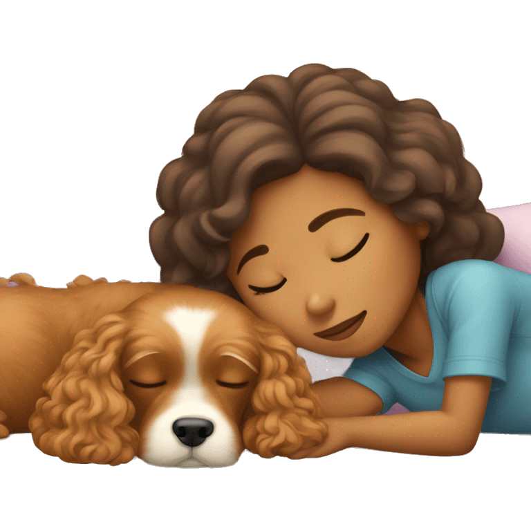 Girl sleeping with Cavapoo  emoji