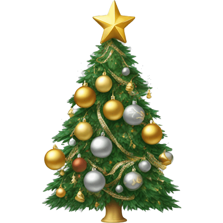 christmas tree with gold and silver ornaments emoji