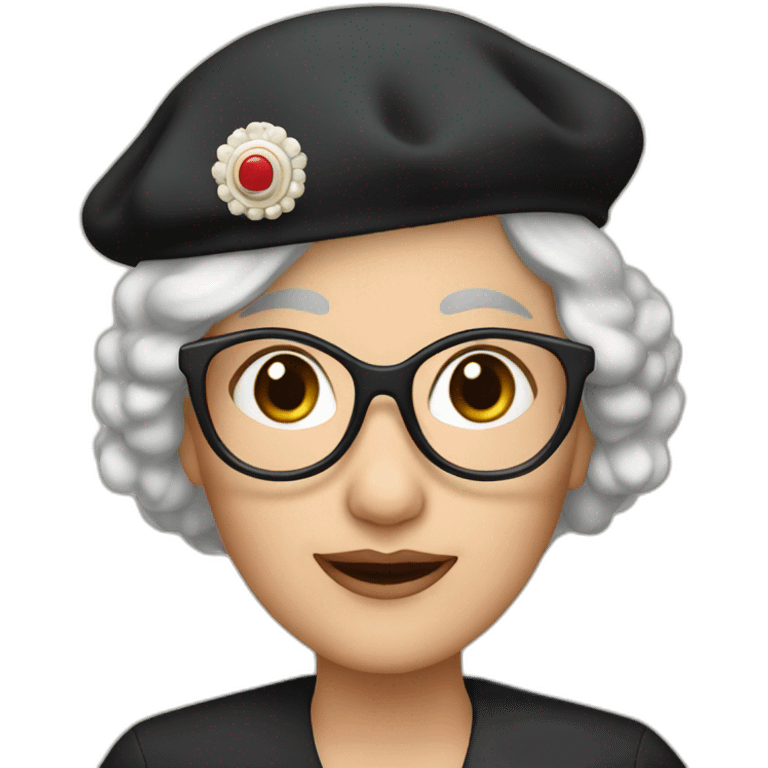 sixty years old lady with black hairs and black dress wearing a French beret emoji