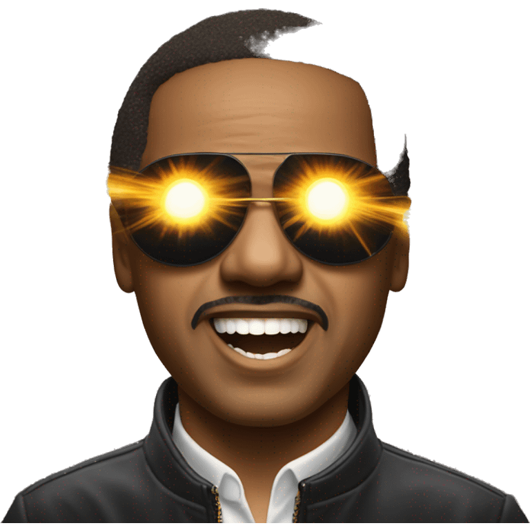 Stevie wonder shooting lasers out of eyes wi Tom emoji