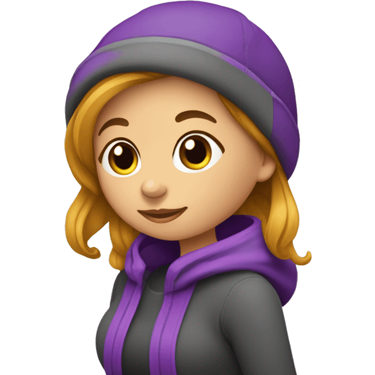 Mujer embarazada pelo morado corto y gorro negro con gris emoji