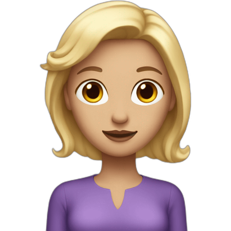 woman with blonde hair in purple dress with angel wings emoji